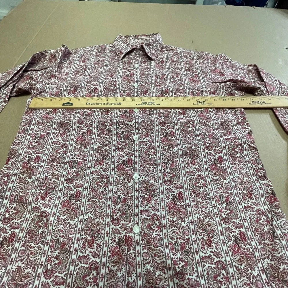 Vintage Banana Republic Men's Medium Red Paisley Striped Cotton Button Up Preppy